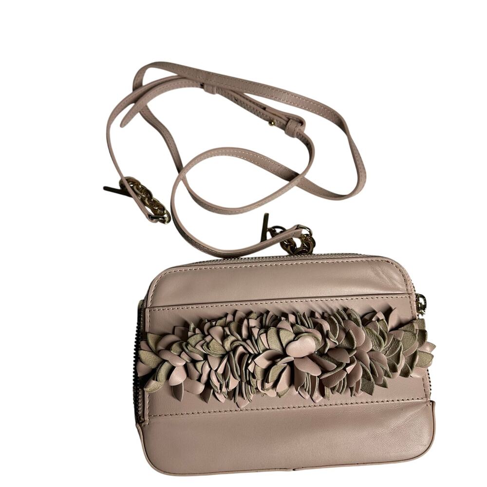 LK Bennett Light Pink Leather Floral Applique Clutch Crossbody Purse